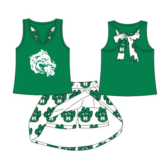 6.19 Preorder (moq 5)Baby Girls Green Monahans Loboes Top Skorts Team Sets