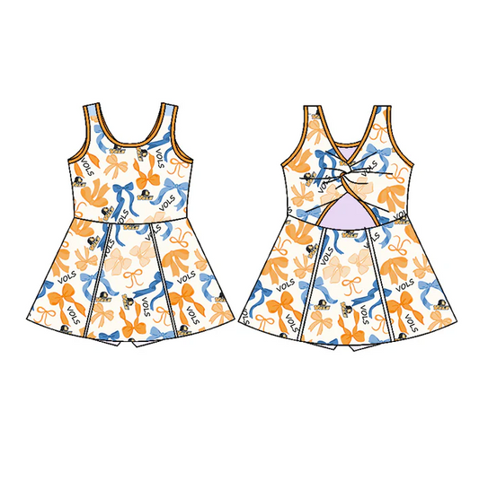 6.19 Preorder (moq 5)Baby Girls Sleeveless Blue Yellow Bows Plaid Vols Short Team Knee Length Dresses