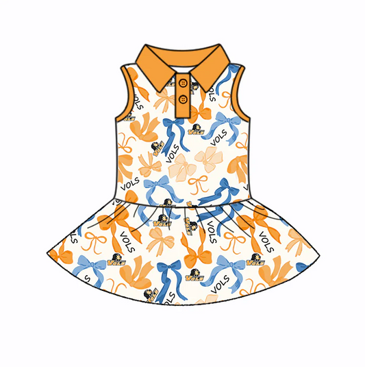 6.19  Preorder (moq 5)Baby Girls Sleeveless Blue Yellow Bows Plaid Vols Button Team Knee Length Dresses