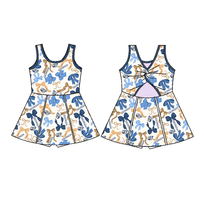 6.19 Preorder (moq 5)Baby Girls Sleeveless Blue Yellow Bows Plaid Georgia Short Team Knee length Dresses