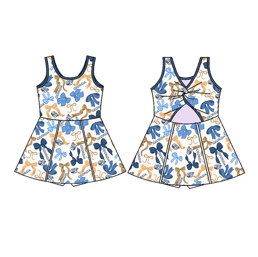 6.19 Preorder (moq 5)Baby Girls Sleeveless Blue Yellow Bows Plaid Georgia Short Team Knee length Dresses