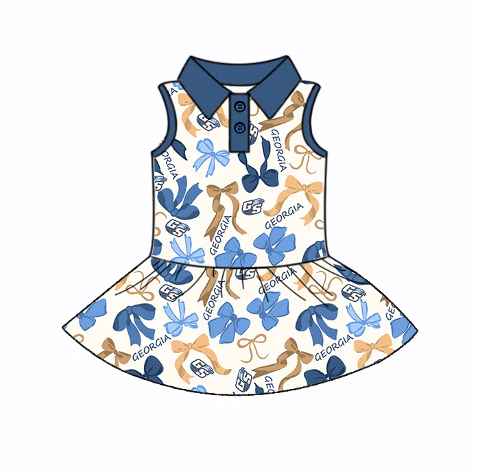 6.19 Preorder (moq 5)Baby Girls Sleeveless Blue Yellow Bows Plaid Georgia Button Team Knee length Dresses