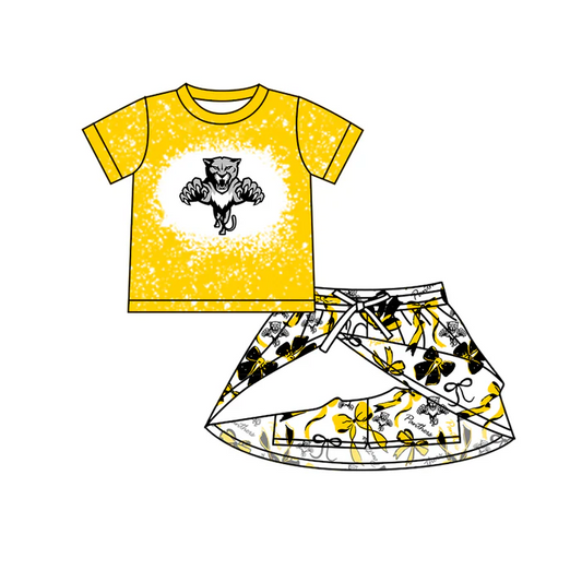 6.20 Preorder (moq 5)Baby Girls Panthers Team Top Bows Skirt Skort Team Sets