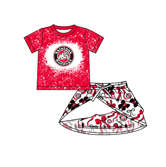 6.20 Preorder (moq 5)Baby Girls Bulldogs Team Top Bows Skirt Skort Team Sets