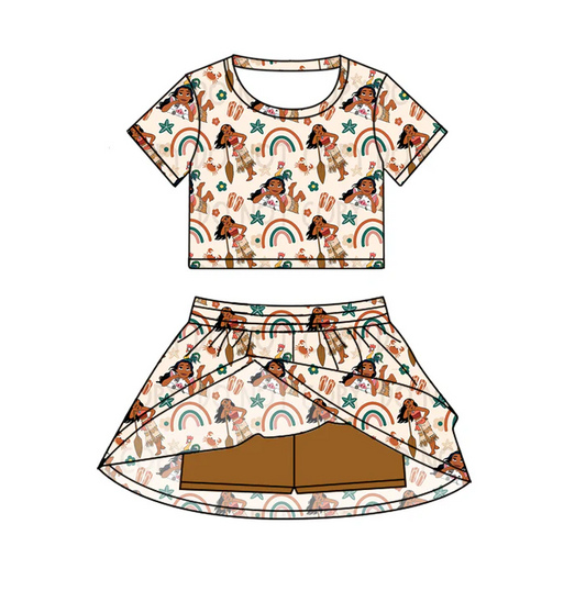 6.20 Preorder (moq 5)Baby Girls Island Princess Cartoon Top Skirt Skort Sets