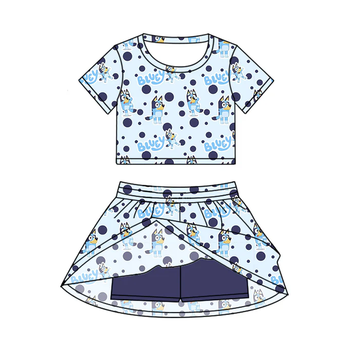 6.20 Preorder (moq 5)Baby Girls Cute Dogs Cartoon Top Skirt Skort Sets