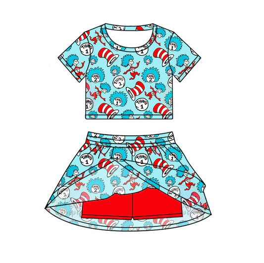6.20 Preorder (moq 5)Baby Girls Dr Reading Cartoon Top Skirt Skort Sets