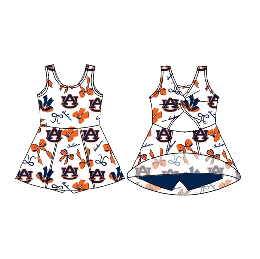 6.20 Preorder (moq 5)Baby Girls Orange Bows Auburn Short Team Knee Length Dresses