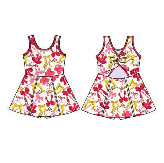 6.20 Preorder (moq 5)Baby Girls Sleeveless Pink Yellow Bows Plaid A Shorts Team Knee Length Dresses