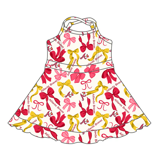 6.20 Preorder (moq 5)Baby Girls Strap Pink Yellow Bows Plaid A Short Ruffle Team Knee Length Dresses