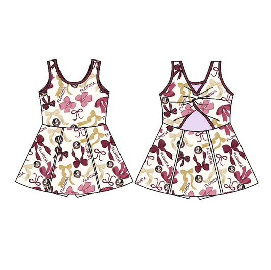 6.20 Preorder (moq 5)Baby Girls Sleeveless Dark Red Bows Plaid Florida Short Team Knee Length Dresses