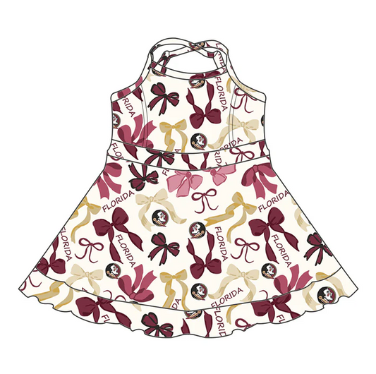 6.20 Preorder (moq 5)Baby Girls Strap Dark Red Bows Plaid Florida Short Ruffle Team Knee Length Dresses