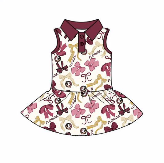 6.20 Preorder (moq 5)Baby Girls Sleeveless Dark Red Bows Plaid Florida Button Team Knee Length Dresses