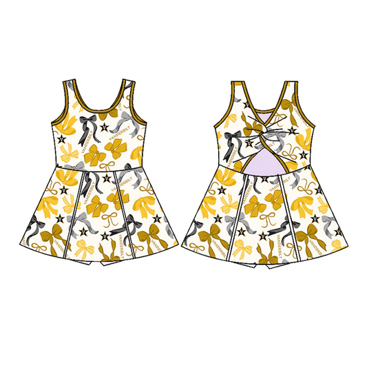 6.20 Preorder (moq 5)Baby Girls Sleeveless Yellow Bows Plaid Vanderbilt Short Team Knee Length Dresses