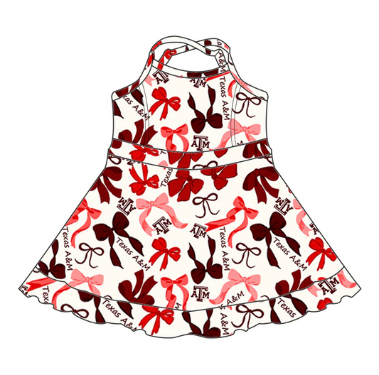 6.20 Preorder (moq 5)Baby Girls Strap Red Bows Plaid ATM Button Short Ruffle Team Knee Length Dresses