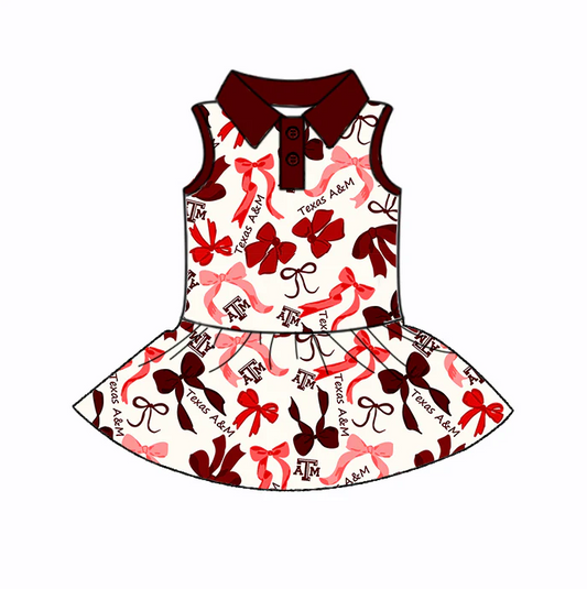 6.20 Preorder (moq 5)Baby Girls Sleeveless Red Bows Plaid ATM Button Team Knee Length Dresses