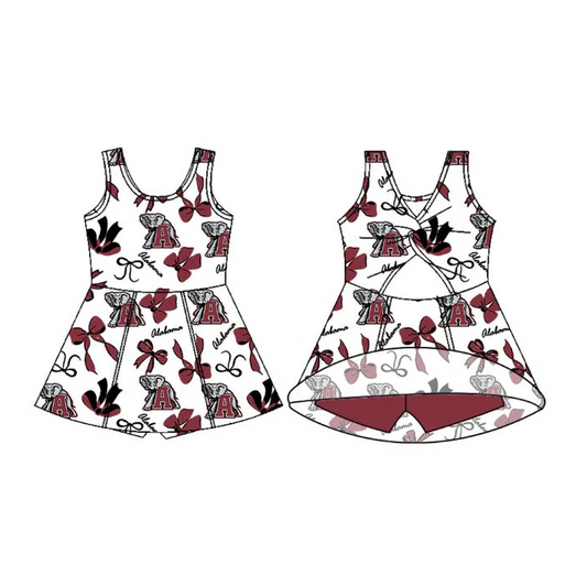 6.20 Preorder (moq 5)Baby Girls Sleeveless Bows Alabama Shorts Team Knee Length Dresses
