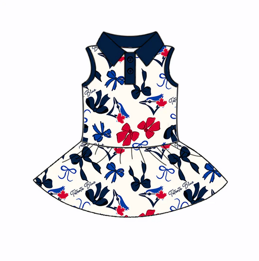 6.21 Preorder (moq 5)Baby Girls Navy Sleeveless Bows Plaid Eagle Button Team Knee Length Dresses