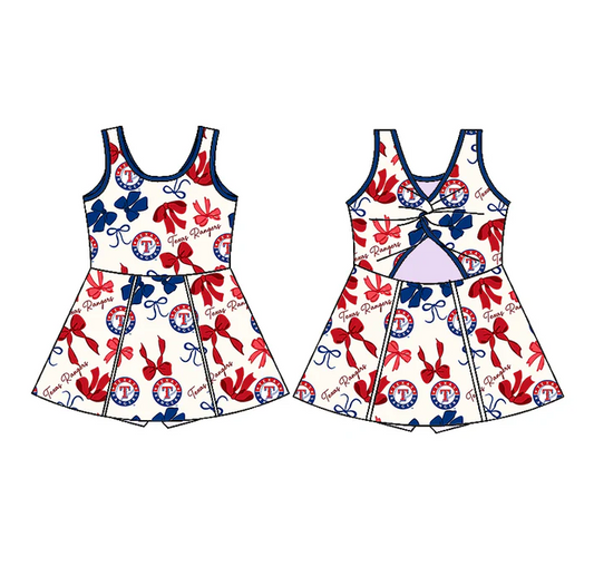 6.21 Preorder (moq 5)Baby Girls Sleeveless Bows Plaid T Short Team Knee Length Dresses