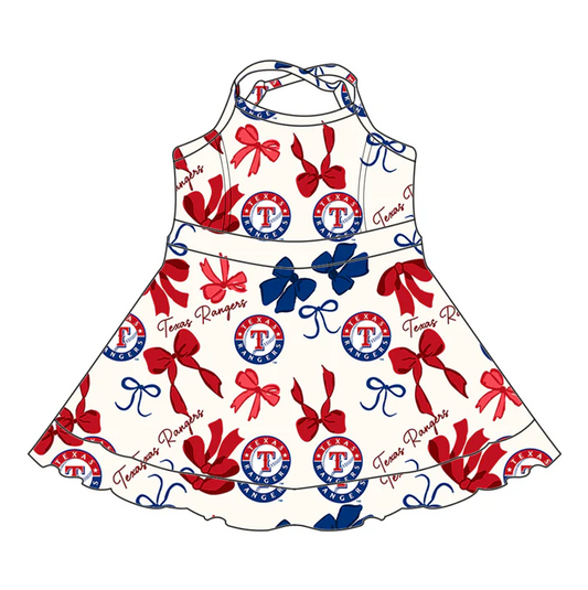 6.21 Preorder (moq 5)Baby Girls Strap Bows Plaid T Short Ruffle Team Knee Length Dresses