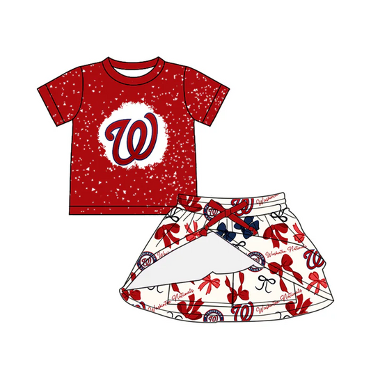 6.21 Preorder (moq 5)Baby Girls Red Short Sleeves W Top Bows Plaid Team Set