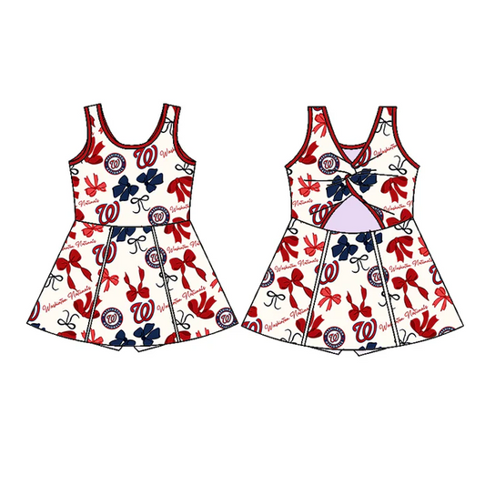 6.21 Preorder (moq 5)Baby Girls Sleeveless Bows Plaid W Short Team Knee Length Dresses