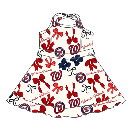 6.21 Preorder (moq 5)Baby Girls Strap Bows Plaid W Short Ruffle Team Knee Length Dresses