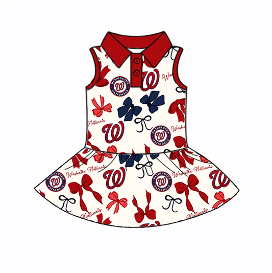 6.21 Preorder (moq 5)Baby Girls Sleeveless Bows Plaid W Button Team Knee Length Dresses