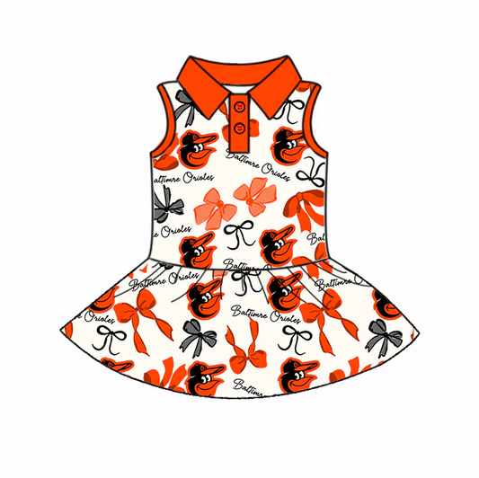 6.21 Preorder (moq 5)Baby Girls Orange Sleeveless Bows Plaid Baltimre Button Team Knee Length Dresses