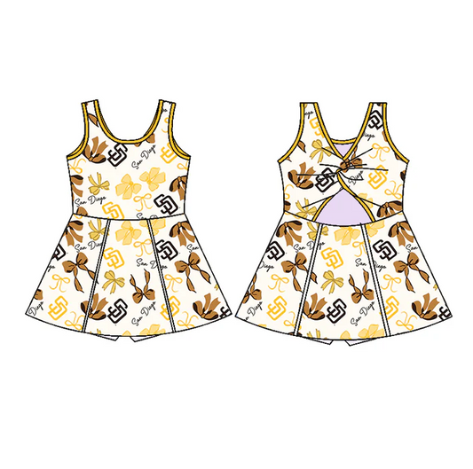 6.21 Preorder (moq 5)Baby Girls Yellow Sleeveless Bows Plaid SD Short Team Knee Length Dresses