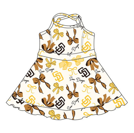 6.21 Preorder (moq 5)Baby Girls Yellow Strap Bows Plaid SD Short Ruffle Team Knee Length Dresses