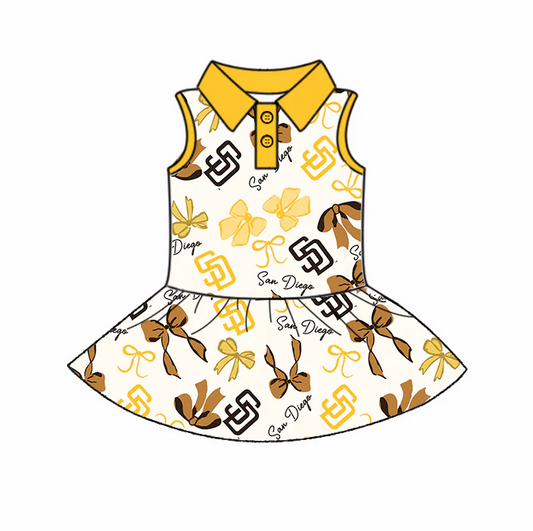 6.21 Preorder (moq 5)Baby Girls Yellow Sleeveless Bows Plaid SD Button Team Knee Length Dresses