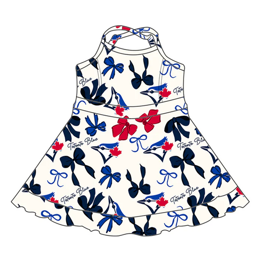 6.21 Preorder (moq 5)Baby Girls Strap Bows Plaid Eagle Short Ruffle Team Knee Length Dresses