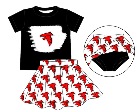 6.21 Preorder (moq 5)Baby Girls Black Loving Falcons Top Bummie Skorts Team Sets