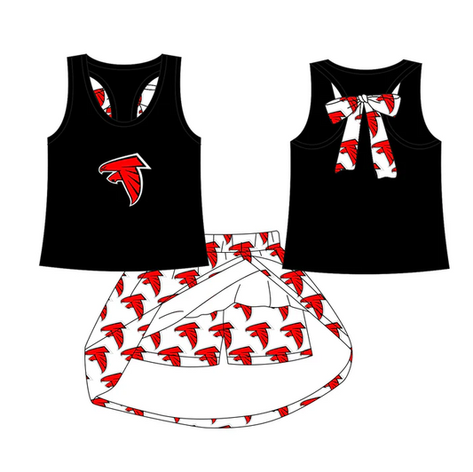 6.21 Preorder (moq 5)Baby Girls Black Loving Falcons team Top Skirt Skort Sets