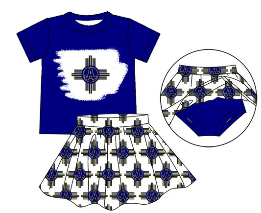 6.21 Preorder (moq 5)Baby Girls Blue JAL Top Bummie Skorts Team Sets
