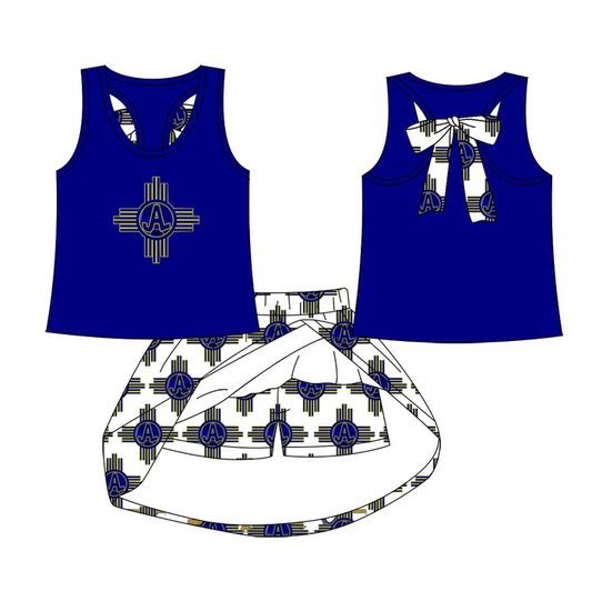 6.21 Preorder (moq 5)Baby Girls Blue JAL team Top Skirt Skort Sets