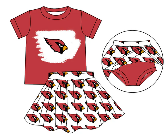6.21 Preorder (moq 5)Baby Girls Red Cardinals Top Bummie Skorts Team Sets