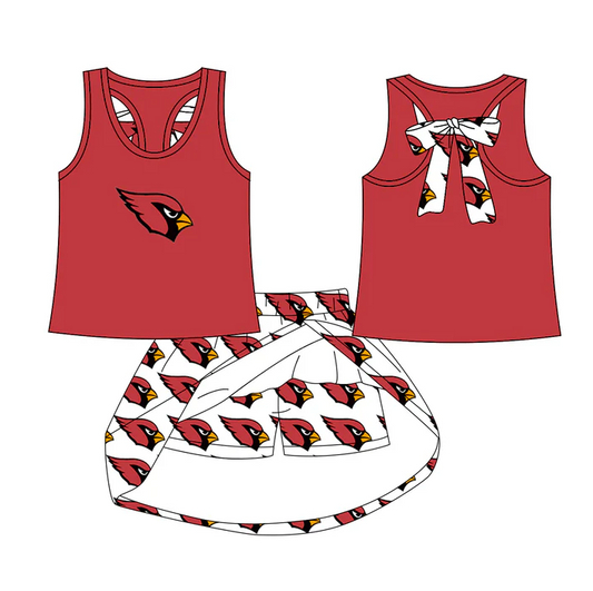 6.21 Preorder (moq 5)Baby Girls Red Cardinals team Top Skirt Skort Sets