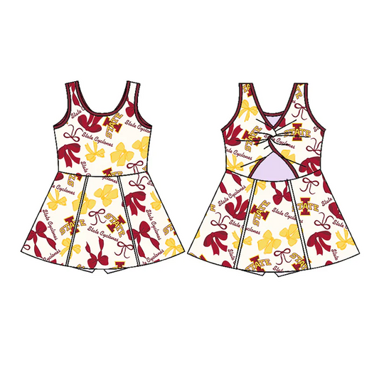 6.26 Preorder (moq 5)Baby Girls Sleeveless Bows Plaid State Short Team Knee Length Dresses