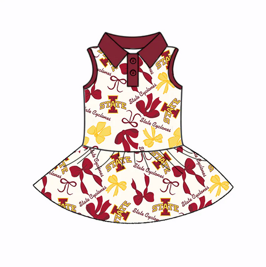 6.26 Preorder (moq 5)Baby Girls Red Sleeveless Bows Plaid State Button Team Knee Length Dresses