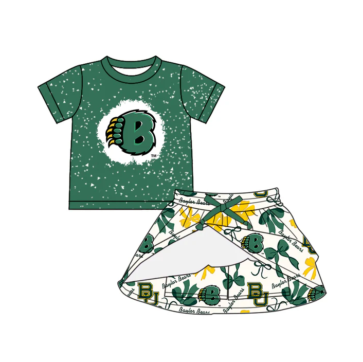 6.26 Preorder (moq 5)Baby Girls Green Short Sleeves BU Top Bows Plaid Short Team Set