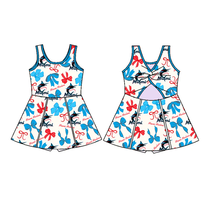 6.26 Preorder (moq 5)Baby Girls Sleeveless Bows Plaid Miami Short Team Knee Length Dresses
