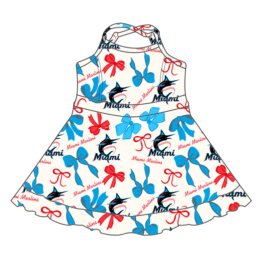 6.26 Preorder (moq 5)Baby Girls Strap Bows Plaid Miami Short Ruffle Team Knee Length Dresses