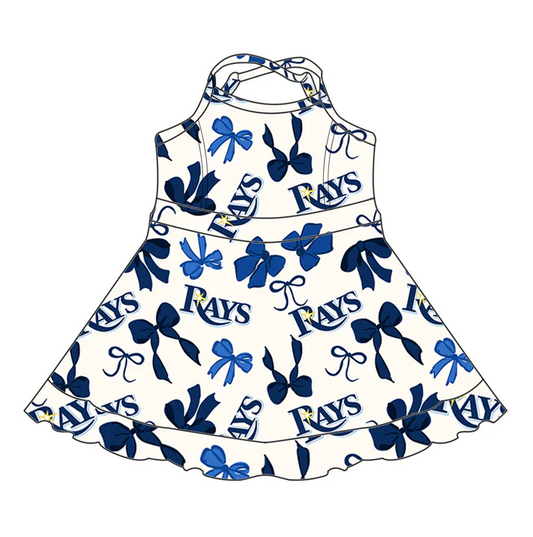6.26 Preorder (moq 5)Baby Girls Strap Bows Plaid Rays Short Ruffle Team Knee Length Dresses