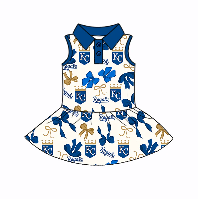 6.26 Preorder (moq 5)Baby Girls Hot Blue Sleeveless Bows Plaid KC Button Team Knee Length Dresses