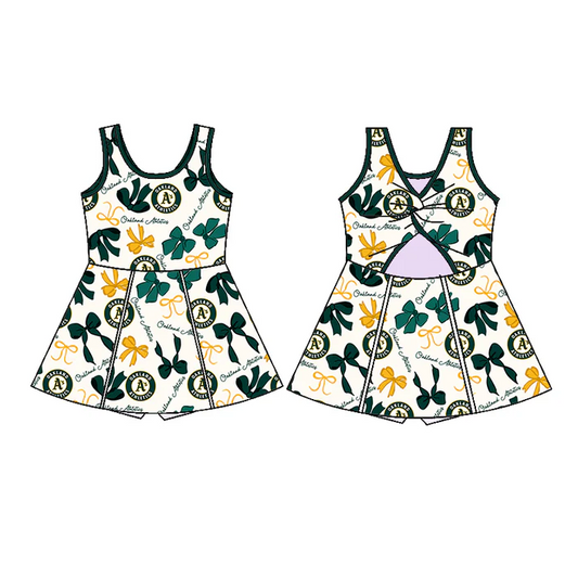 6.26 Preorder (moq 5)Baby Girls Sleeveless Bows Plaid A'S Short Team Knee Length Dresses