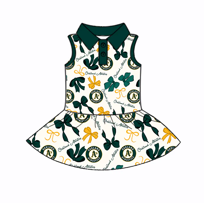 6.26 Preorder (moq 5)Baby Girls Green Sleeveless Bows Plaid A'S Button Team Knee Length Dresses