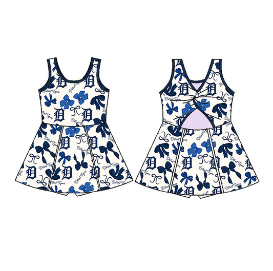 6.26 Preorder (moq 5)Baby Girls Sleeveless Bows Plaid DT Short Team Knee Length Dresses