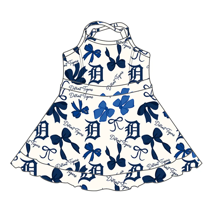 6.26 Preorder (moq 5)Baby Girls Strap Bows Plaid DT Short Ruffle Team Knee Length Dresses
